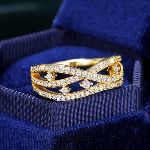 PAVOOI 14K Gold Plated X Ring Simulated Diamond CZ Criss Cross Ring for Women Juude Jewelers Silver Rose Gold Braided Wrap Knot Style Promise Statement Cocktail Party Ring(Gold.A-US Code-6) - color: Gold.A, size: (US Code-6)