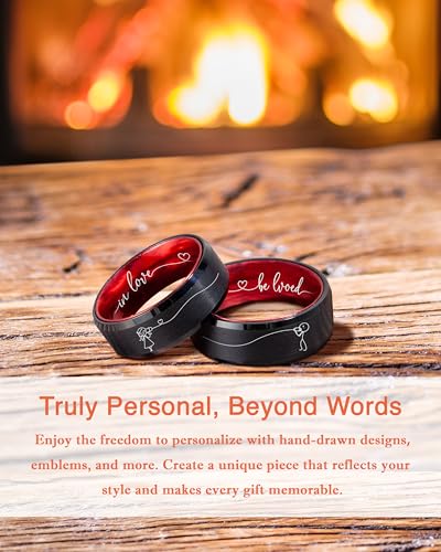 LerchPhi Engraved Custom Tungsten Rings For Men Wedding Band Personalized Titanium Promise Ring for Him Black/Red/Green/Purple/Blue Beveled Edge Szie 6 to 16 - color: Custom - 8MM Red Tungsten
