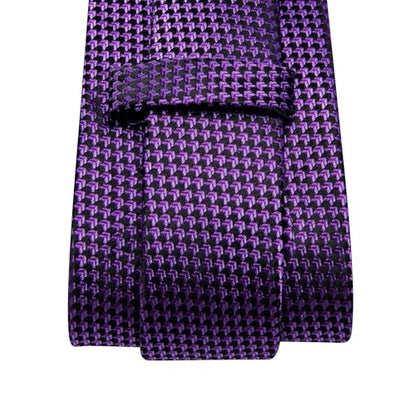 Dubulle Mens Paisley Striped Tie Woven Necktie for Men and Handkerchief Cufflinks Set Wedding Formal Business - color: Black Purple
