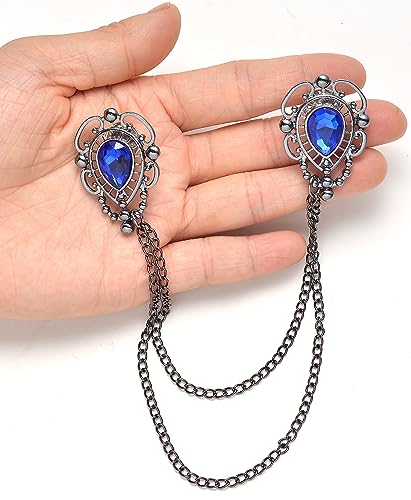 6 Pcs Antique Sweater Shawl Clip Chain Renaissance Style Rose Bowknot Brooch Flowers Wings Heart Cardigan Pin Gold sliver For Woman Men - style: D:6Pcs(Cubic Zirconia)