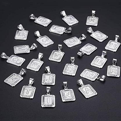 Trendsmax Initial Letter Pendant Necklace Mens Womens Capital Letter White Gold Plated A Z Stainless Steel Box Chain 22inch - style: O