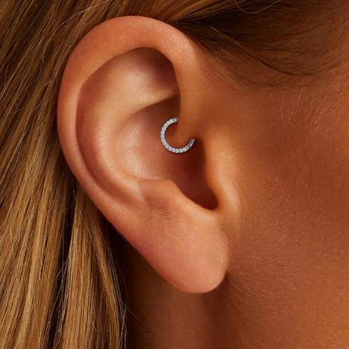 Cartilage Daith Earrings For Women Small 14K Gold Plated Hoop Hypoallergenic Helix Piercing Huggie Surgical Steel Diamond Implant Cubic Zirconia Prom Gift Jewelry - color: Style3-Silver, size: 16g-8mm