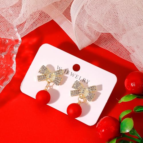 Pearl Bow Earrings for Women Coquette Aesthetic Jewelry Rhinestone Bow Earrings for Bridesmaids Wedding Party Accessories Bridal Costume Accents Bowknot Themed Gifts - color: C1: Red Pearl Bow Earrins