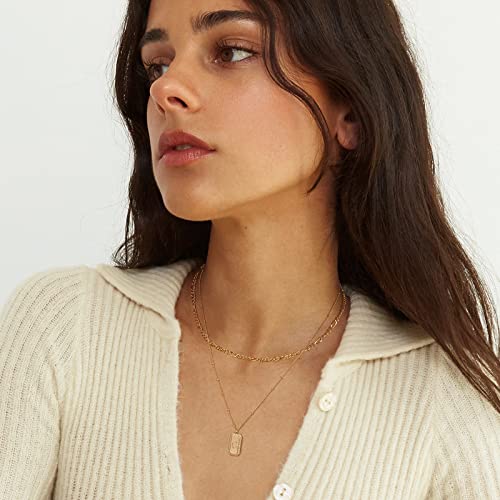 Gold Initial Necklace for Women 14K Gold Plated Figaro Chain Choker Layered Necklaces Set Bar Rectangle Pendant Necklaces Simple Dainty Letter Necklace Everyday Gold Jewelry - style: Letter C