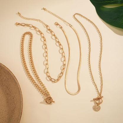 Layered Gold Necklace Set with Coin Pendant Boho Beaded Design Adjustable Chain Jewelry for Everyday Stacking Accessories - color: D