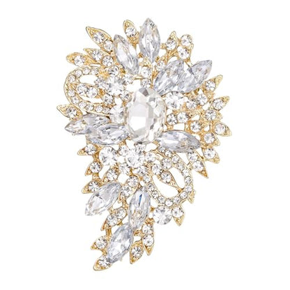EVER FAITH Women's Austrian Crystal Wedding Flower Leaf Bouquet Brooch - color: Clear Gold-Plated-Base