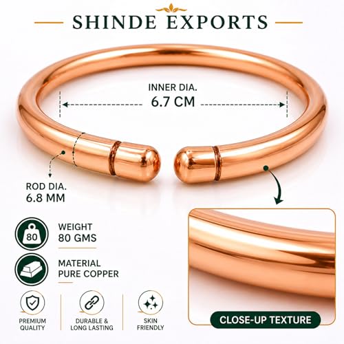 SHINDE EXPORTS pure copper bracelets cuf kada bangle for men and women - style: heavy 7mm round 80gms