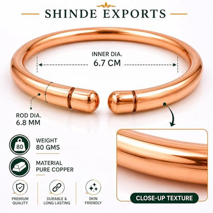 SHINDE EXPORTS pure copper bracelets cuf kada bangle for men and women - style: heavy 7mm round 80gms