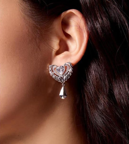 18K Gold Plated & Silver Chunky Heart & Bow Earrings for Women, Chunky Heart Dangle Hoops/Tiny Studs, Kawaii Dainty Hypoallergenic Jewelry for Multiple Piercings, Gift for Her - style: Medieval Heart