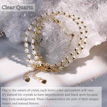 Farfume Crystal Beaded Bracelets for Women 4mm Natural Stone Jewelry Gifts | Natural Beads Gemstone,Handmade,Helper Tool,Yoga Protection,Hypoallergenic,Durability Wear - color: Clear Quartz-steadfast&vitality