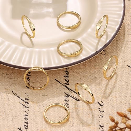 14K Gold Filled Ring Gold Initial Ring Dainty Gold Simple Letter Band Rings Signet Stackable Pinky Alphabet Thin Gold Thumb Rings for Women Non Tarnish Size 6 7 8 9 10 - style: K