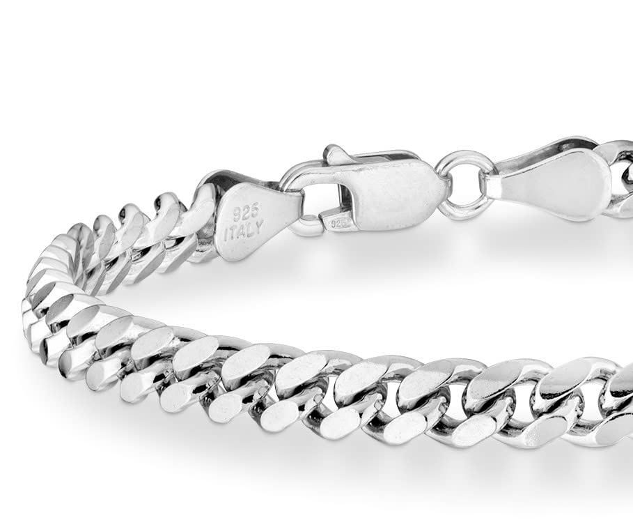Miabella Italian Thick 925 Sterling Silver Cuban Link Chain Bracelet Men | 3.2mm, 5mm, 7mm, Solid Curb, Fine Jewelry, Made in Italy - size: 5mm