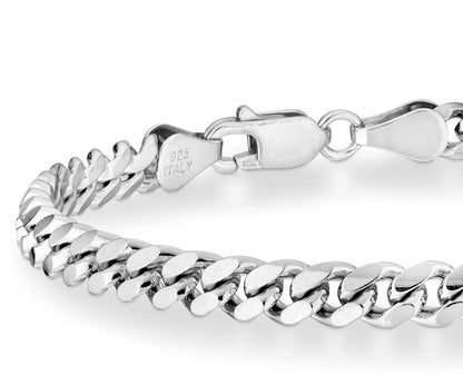 Miabella Italian Thick 925 Sterling Silver Cuban Link Chain Bracelet Men | 3.2mm, 5mm, 7mm, Solid Curb, Fine Jewelry, Made in Italy - size: 5mm