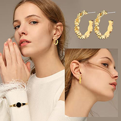 Wgoud 6 Pairs Chunky Gold Hoop Earrings for Women, 14K Gold Plated Hoop Earrings Hypoallergenic, Thick Lightweight Twisted Huggie Hoops Earring Set for Women’s Jewelry GIfts - color: 6 Gold Chunky Hoops
