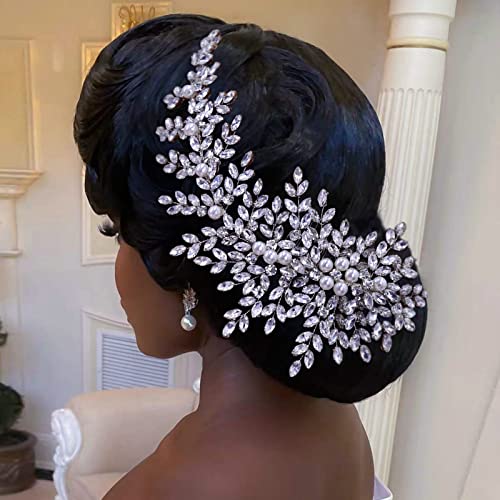 Crystal Wedding Hair Comb Bridal Hair Accessories Pearl and Rhinestone Bridal Side Combs for Women and Girls （Silver） - color: Silver