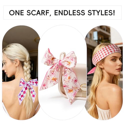 ZXZH 6 Pack Fashion Scarves for Women, Versatile Boho Head Scarf | Satin Scarf for Hair, Neck, Wrist, and Purse Accessories - color: Romantic Pink & Purple