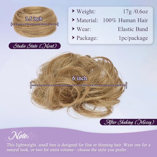 RUWISS 100% Human Hair Bun Small Messy Bun Hair Piece, Mini Natural Looking Scrunchies Updo for Daily (Soft Natural Blonde) - color: Soft Natural Blonde