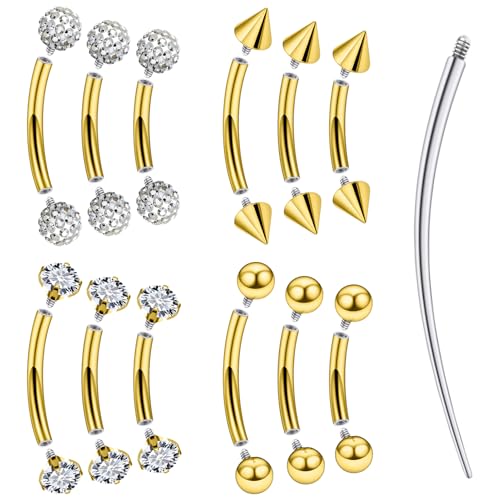 Oufksiyy 18G 16G Internal Thread Eyebrow & Rook Piercing Jewelry Surgical Steel Double Gem Eyebrow Piercings Rings Gold Silver Curved Barbell Eyebrow Ring Vertical Labret Lip Jewelry 6m 8mm 10mm - color: Gold: 16G curved barbell