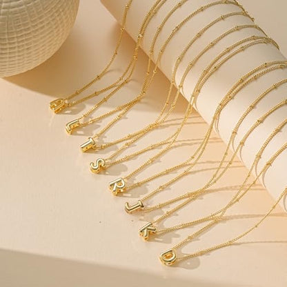 Initial Necklaces for Women, 14K Gold Plated Dainty Bubble Letter Necklace A-Z Name Pendant Necklace for Women Trendy Gold Jewelry Personalized Gifts - color: J