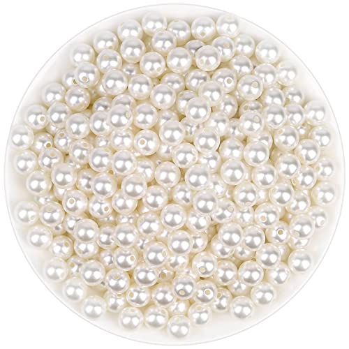 Pearl Beads for Craft, Anezus 500pcs Ivory Faux Fake Pearls, 10 MM Small Sew on Pearl Beads with Holes for Jewelry Making, Bracelets, Necklaces, Hairs, Crafts, Decoration and Vase Filler - size: 10 MM