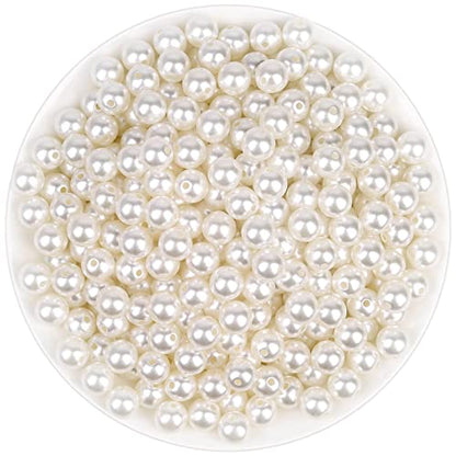 Pearl Beads for Craft, Anezus 500pcs Ivory Faux Fake Pearls, 10 MM Small Sew on Pearl Beads with Holes for Jewelry Making, Bracelets, Necklaces, Hairs, Crafts, Decoration and Vase Filler - size: 10 MM