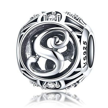 Letter Charms 925 Sterling Silver Initial A-Z Bead Charms | For Bracelets Necklaces, Hypoallergenic,Cubic Zirconia Alphabet Beads, Personalized Gifts for Women - color: S