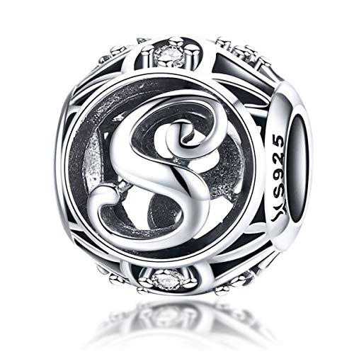 Letter Charms 925 Sterling Silver Initial A-Z Bead Charms | For Bracelets Necklaces, Hypoallergenic,Cubic Zirconia Alphabet Beads, Personalized Gifts for Women - color: S