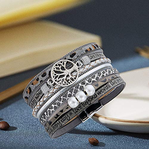 Desimtion Inspirational Tree of Life Boho Leather Wrap Bangle Bracelets for Women, Teen Girl Gifts Trendy Stuff, Fashion Accessories Jewelry Gifts for Women Girls - color: Cheetah