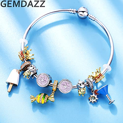 GEMDAZZ 925 Sterling Silver Valentines Day Charms Heart Charms, I Love You to The Moon and Back Pendant, Cupid Arrow and 4 Leaf Clover Beads fit European Bracelets, Gift for Lover/Wife/Girls - color: Enchanted Rose Flower Charm