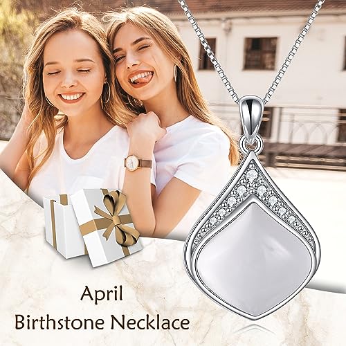 YAFEINI Teardrop Necklace Sterling Silver Filigree Irish Pendant Necklace Natural Stone Moonstone/Lapis Lazuli/Larimar/Moss Agate Necklace Jewelry - color: Clear Teardrop necklace-April birthstone
