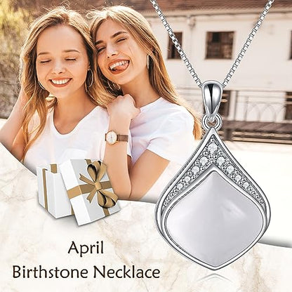 YAFEINI Teardrop Necklace Sterling Silver Filigree Irish Pendant Necklace Natural Stone Moonstone/Lapis Lazuli/Larimar/Moss Agate Necklace Jewelry - color: Clear Teardrop necklace-April birthstone