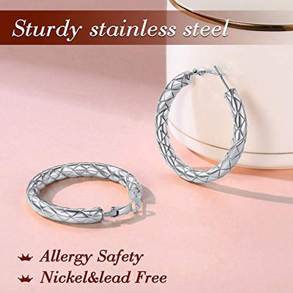 FindChic Chunky Hoop Earrings for Women, Silver/Black/14K Gold Plated Crossover Patterned Hollow Tube Rounded Loop Earrings, 30mm/40mm/60mm/80mm Hoops with Custom Name Options and Gift Box - color: b.Silver, size: 40MM