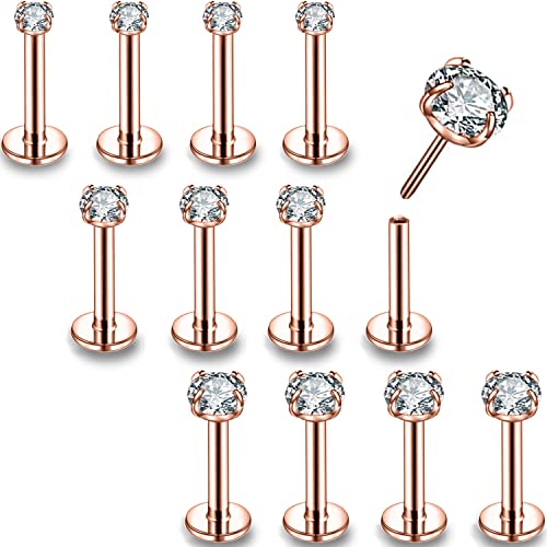 PunkTracker 16g/18g/20g Threadless Lip Rings Tragus Earrings Surgical Steel | Helix Conch Cartilage Earrings Monroe Piercing Jewelry for Women Men Labret Studs - color: 16G, Rose Gold, Claw CZ, 6mm Length