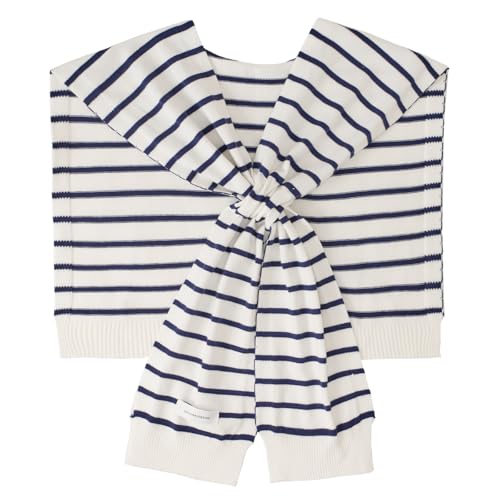 WaJuemy Women's Sweater Shawl Wraps Sleeves Knitted Collar Sweater Scarf Top Casual Lightweight Shoulder Cape Accessories - color: 15 Navy White Stripe X