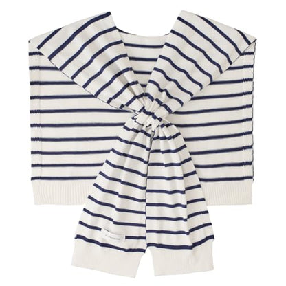 WaJuemy Women's Sweater Shawl Wraps Sleeves Knitted Collar Sweater Scarf Top Casual Lightweight Shoulder Cape Accessories - color: 15 Navy White Stripe X