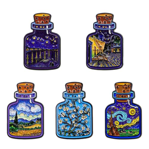 2/4/5/20pcs Funny Enamel Pins Bulk - Aesthetic Hard Enamel Lapel Pins Set, Art Brooches for Backpacks, Jackets, Hats, Bags, Lanyards, Cute Animal Pins for Adults, Kids, Women, Men - style: 5pcs Art Bottle