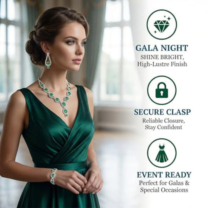 Silver Plated Necklace Earrings Bracelet Crystal Bridal Wedding Jewelry Sets for Wedding princess birthday party Halloween Prom Pageant Jewelry - color: 2-green