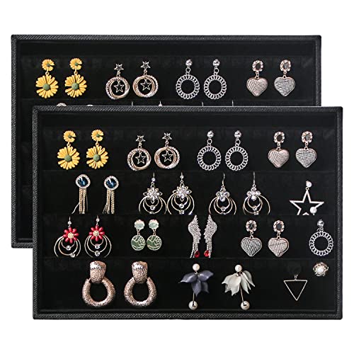 Julysky 2 Pcs/set Stackable Jewelry Organizer Trays，Earrings Tray+Earrings Tray, Jewelry Displays for Selling,Black - size: Earrings Tray + Earrings Tray