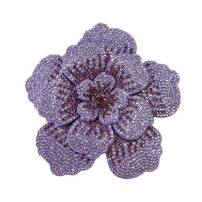 Rhinestone Flower Brooch Pin for Women Men Elegant Sparkly Crystal Camellia Floral Lapel Pins Shawl Dress Suit Clothes Accessories Wedding Party Fashion Jewelry 105mm - color: Light Purple