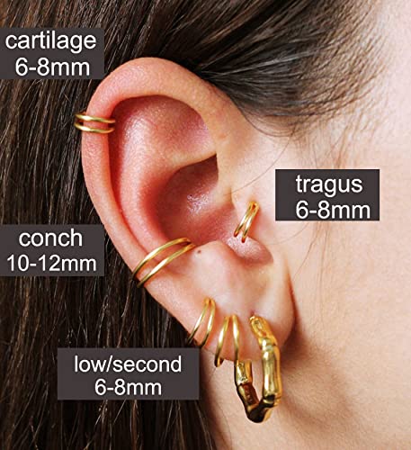 Double Hoop Nose Ring - Silver Gold Diamond 316L Surgical Steel Cartilage Earring Helix Hoops 20g 18g 16g - color: double hoop gold