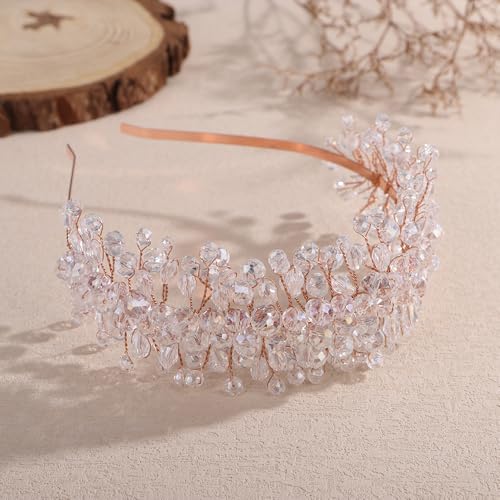 Denifery Large Crystal Headband for Wedding Bridal Hair Band Headpiece for Party Prom Hair Accessories (rose gold) - color: rose gold