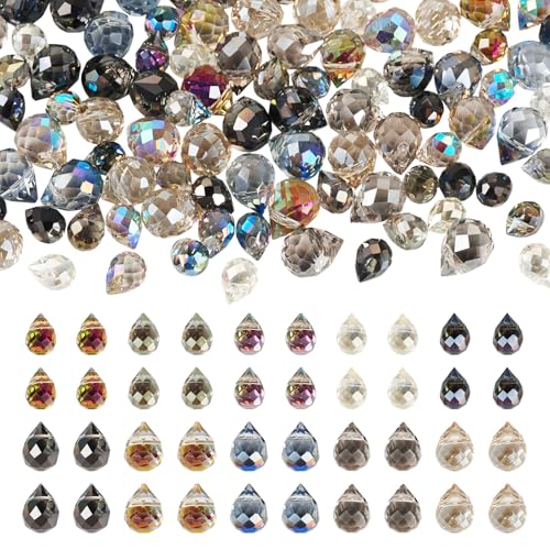 100Pcs Faceted Teardrop Crystal Beads Transparent Electroplate Water Drop Top Drilled Beads Colorful Teardrop Chandelier Charms for DIY Crafts Earring Bracelet Jewelry Making - color: Mixed Color-D