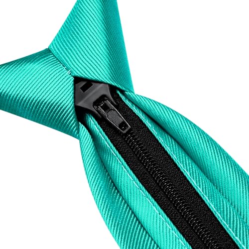 GUSLESON 3.15"（8cm） Mens Pre-tied Adjustable Zipper Tie Solid Necktie for Business and Wedding - color: Aqua