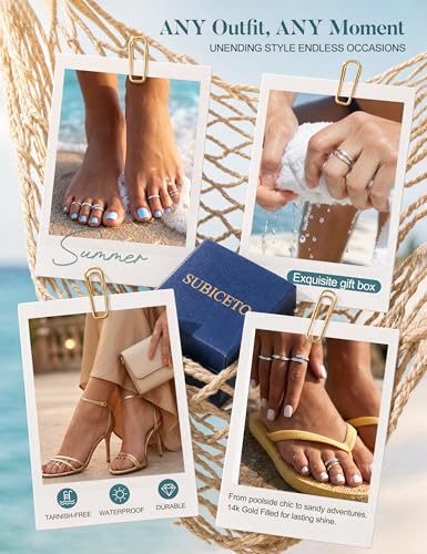 Subiceto 6 Pcs 14K Gold Filled Toe Rings for Women Non Tarnish Dainty Open Adjustable Toe Ring Set Stackable Cz Hypoallergenic Beach Summer Foot Jewelry for Women - color: texture silver