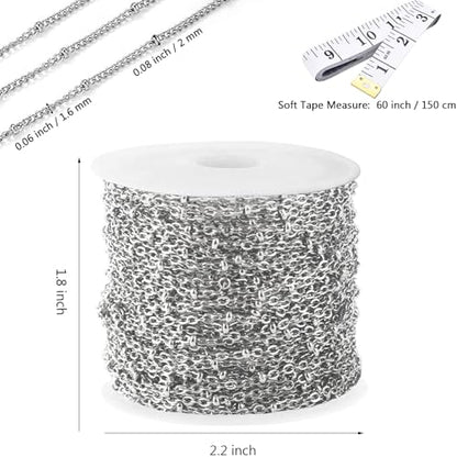 16 Ft Stainless Steel Bead Chain for Jewelry Making, 1.6 mm Thin Silver Ball Beaded Cable Link Chains Roll for DIY Necklace Bracelet Jewelry Making Supplies with Lobster Clasps Soft Tape Measure - color: Cross Bead Silver