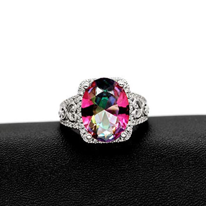 Uloveido White Gold Plated Big Oval Multicolor Cubic Zirconia Crystal Anniversary Cocktail Rings for Women Y585