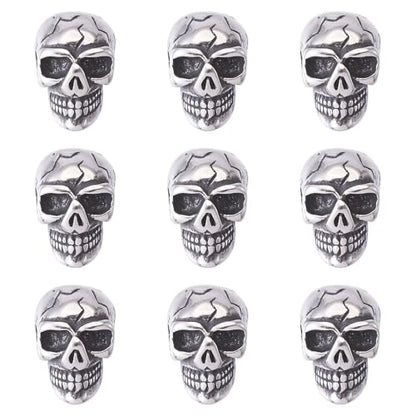 Elecrelive 10Pcs Skeleton Skull Beads Stainless Steel Skull Head Beads Halloween Charms for Gothic Necklace Bracelets Earrings Jewelry Making - color: Steel Color
