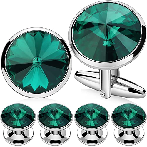 HAWSON Cufflinks for Men with 4/6 pcs Shirt Studs Set, Gift Box Packed, Mens Jewelry or Accessories for Wedding, Party, Anniversary, Birthday - color: Emerald(2 cufflinks & 4 studs)