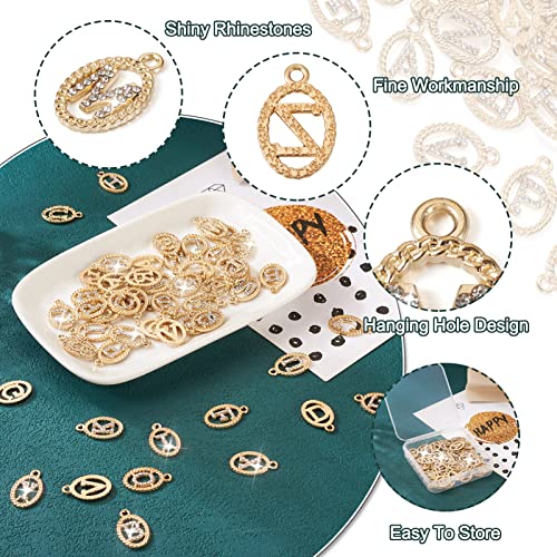 Craftdady Letter Charms Capital Pendants Mixed A-Z Initial Letter Number Charms DIY Bracelet Necklace Pendants for Jewelry Making, Gold, Antique Silver, Platinum - color: Golden + Crystal, Oval