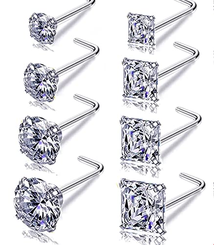 Nose Rings & Studs - 18g, 20g, 22g 14K Gold Bone Nose Studs for Women in Titanium Steel - color: 18g 8pcs Silver L Shaped 316L Surgical Steel